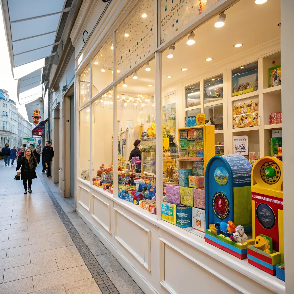 A beautiful storefront with colorful toys