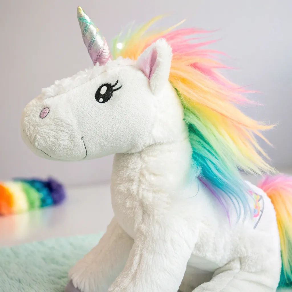 Soft stuffed unicorn with rainbow mane