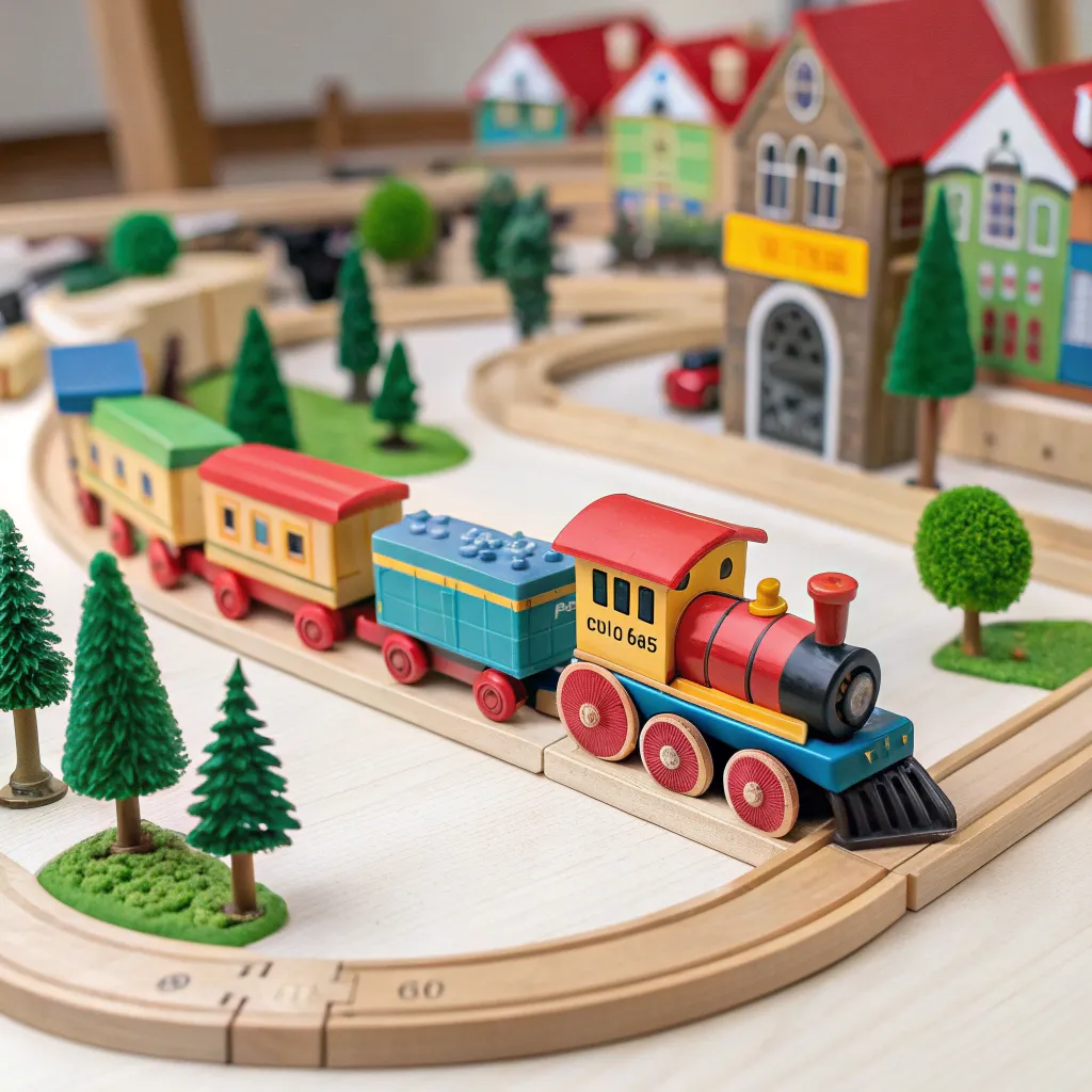 Colorful wooden train set